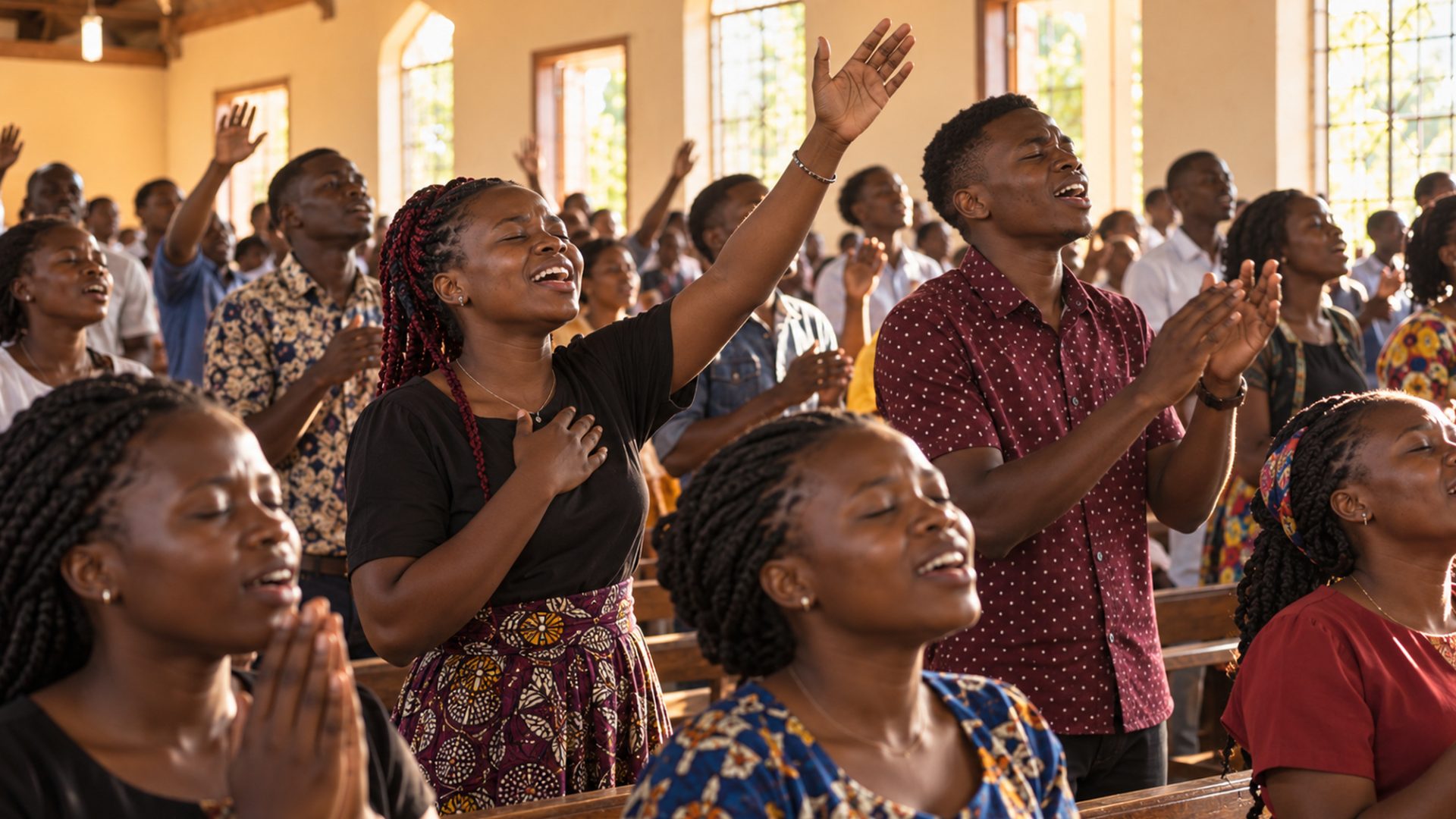 A packed hall during a worship gathering