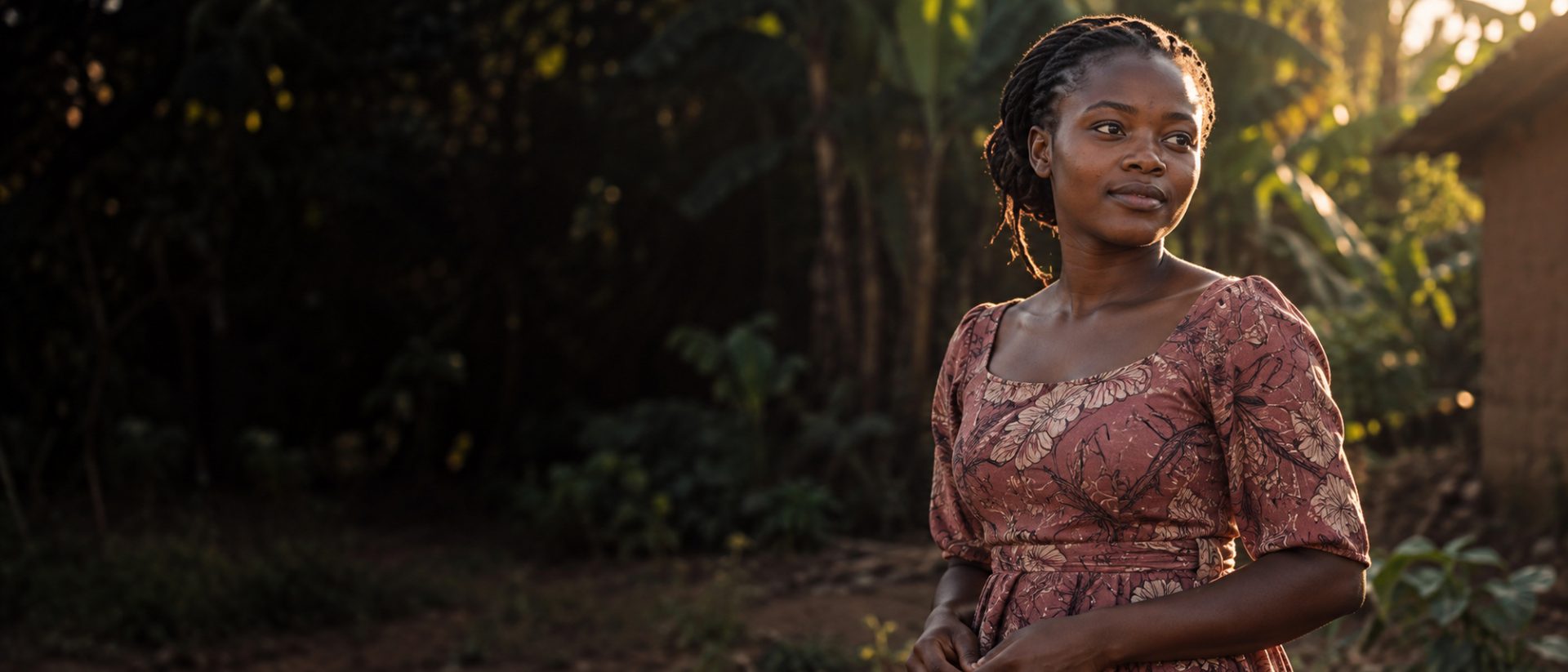 A young woman standing in evening light