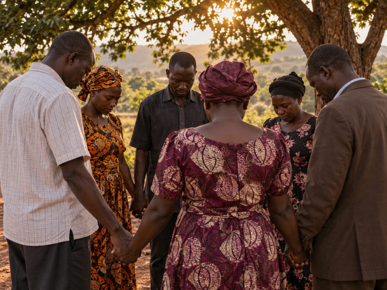 An outdoor gathering during an evangelistic meeting