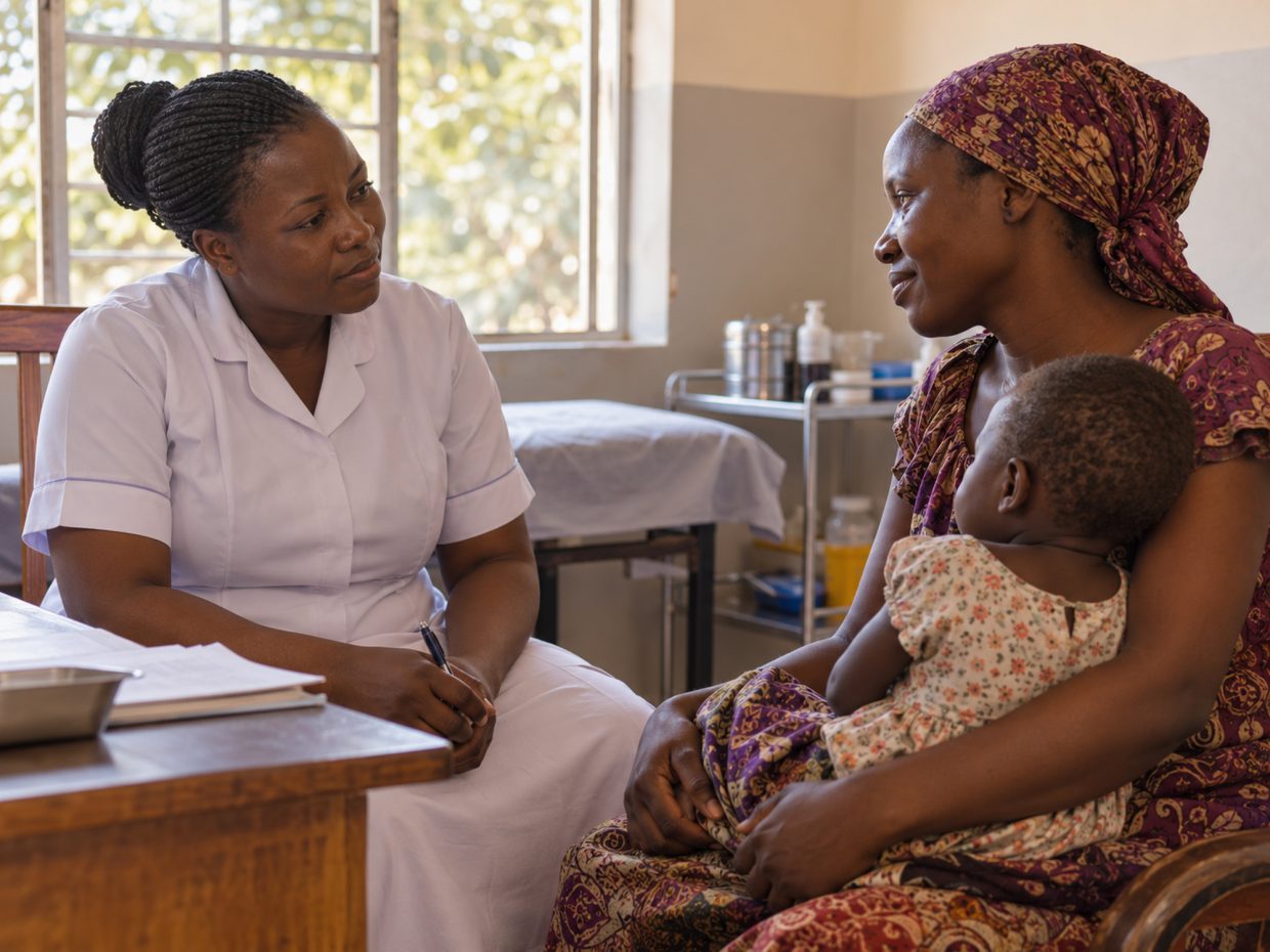 A health worker with a patient at a clinic